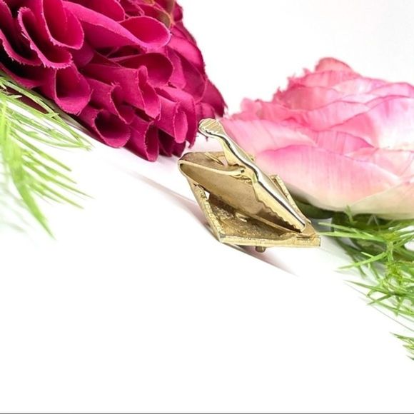 VINTAGE⚜️Cabochon Faux Jasper Golden Dress Clip - Picture 6 of 7